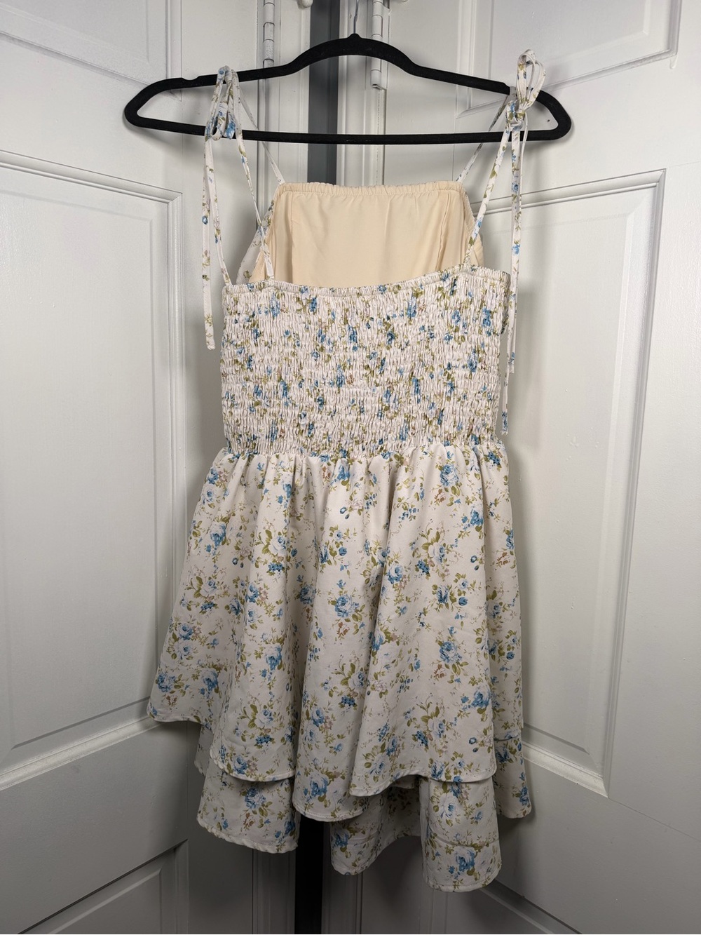 SHEIN Cream Floral Mini Dress with Blue & Green Print - Picture 2 of 2